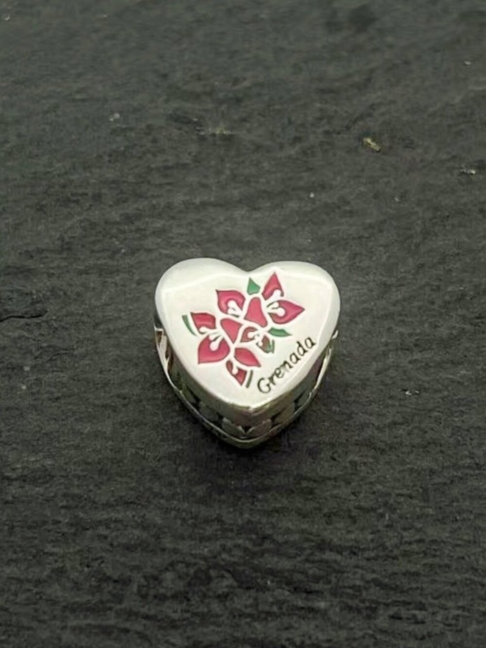 Pandora Grenada Bougainvillea Heart Bead Charm Sterling Silver Jewelry